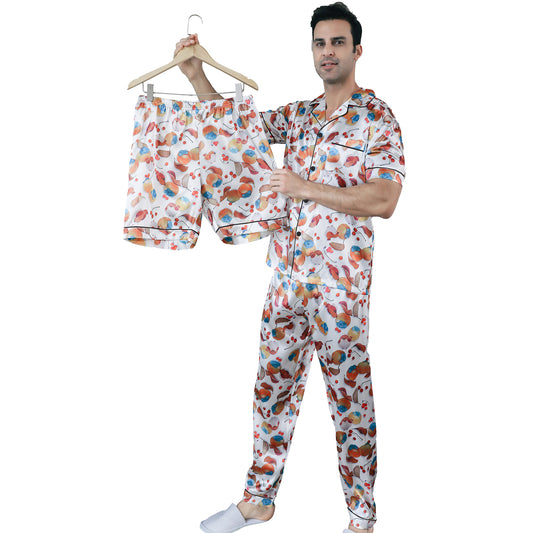 Men's Satin Pajama Set 3 Pieces Classic Sleepwear-KJ6018-M