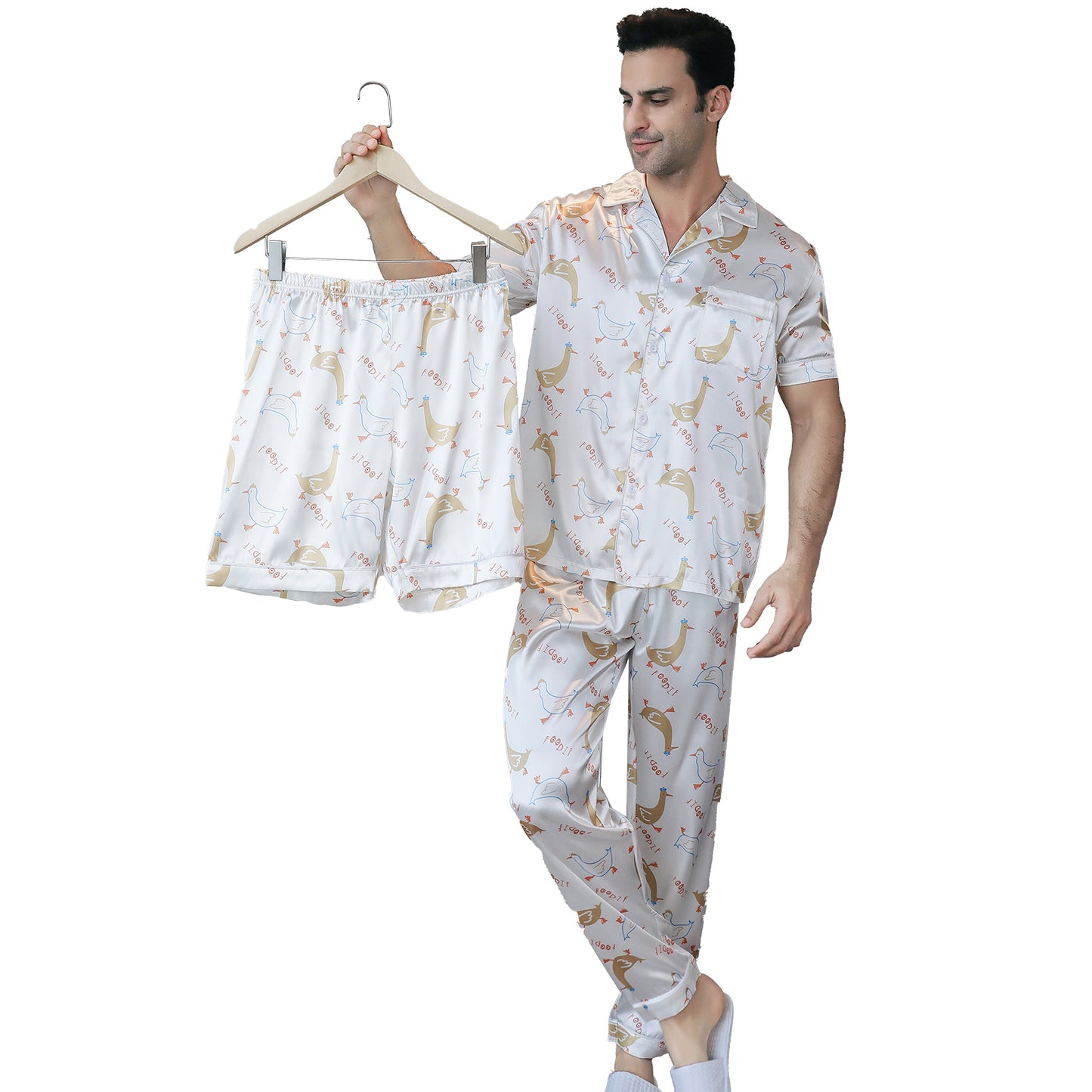 Men's Satin Pajama Set 3 Pieces Classic Sleepwear-KJ6016-M