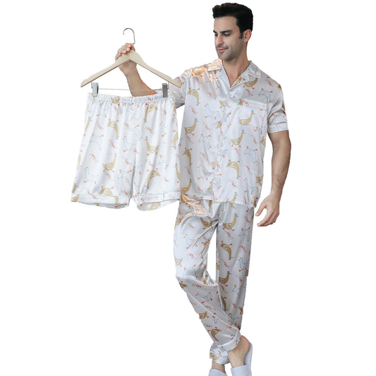 Men's Satin Pajama Set 3 Pieces Classic Sleepwear-KJ6016-M