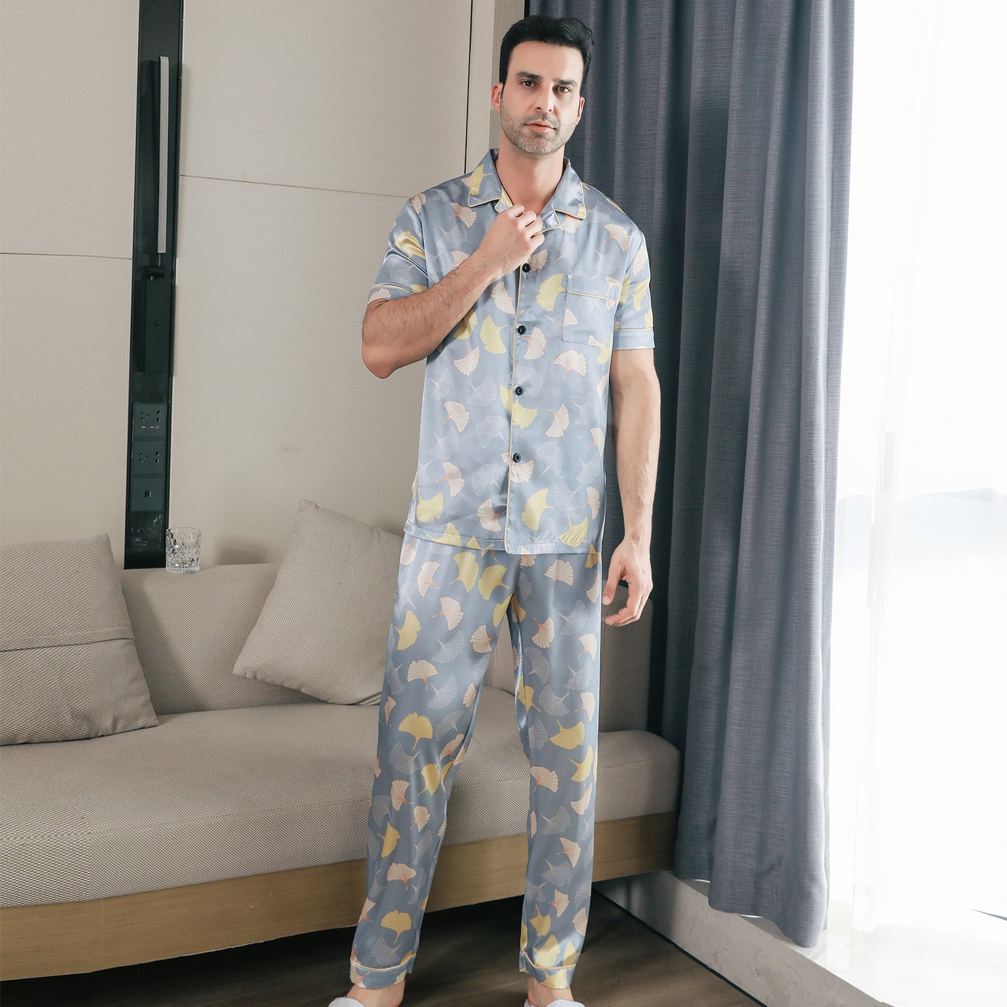 Mens Pajama Set 3 Pieces multicolor Loungewear-KJ6031-M