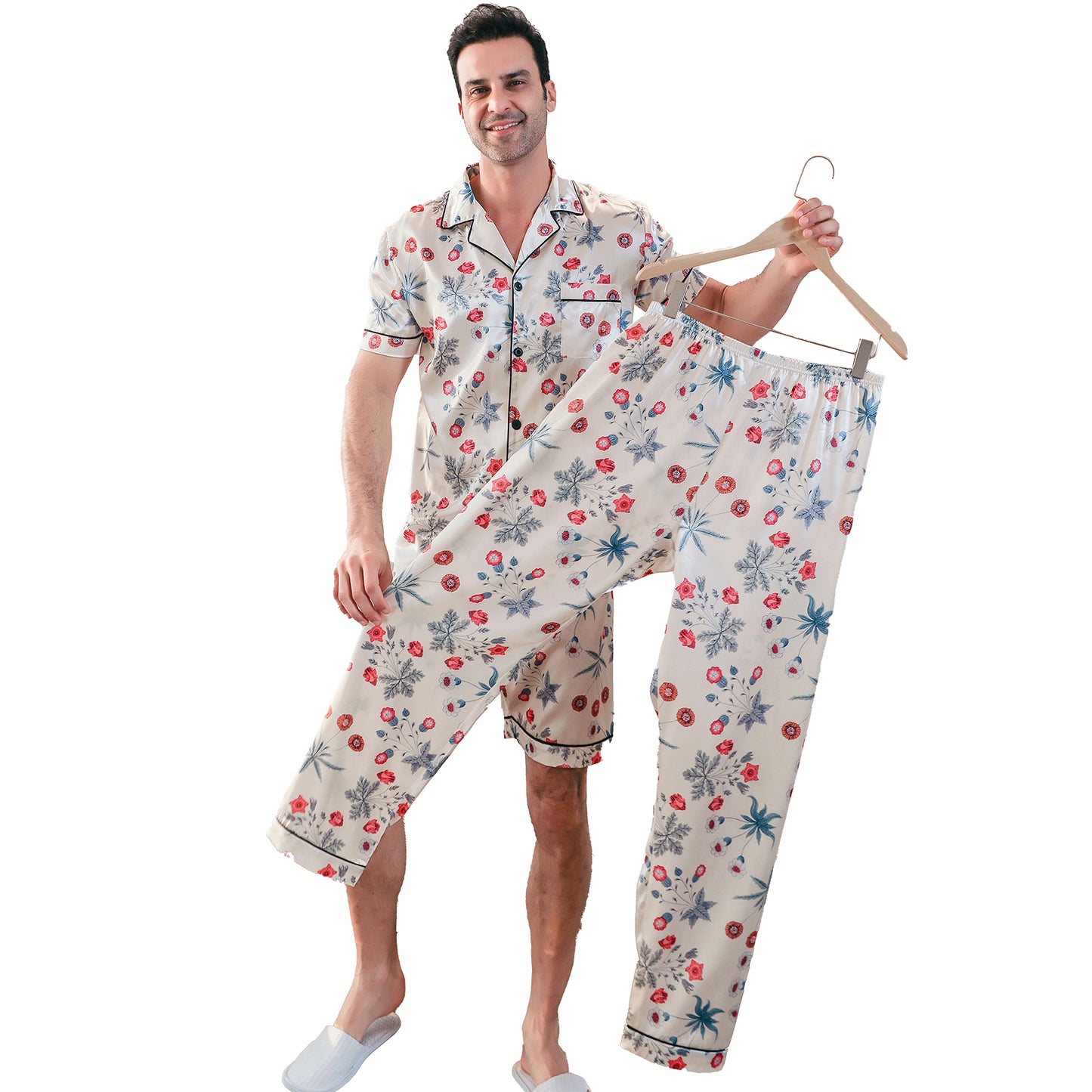 Men's Silk Pajama Set 3 Pieces Loungewear-KJ6051-M