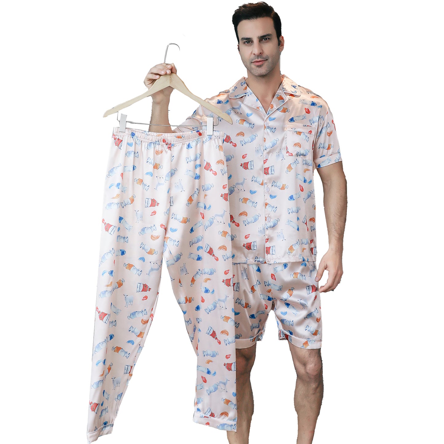 Men's Satin Pajama Set 3 Pieces Classic Sleepwear-KJ6013-M