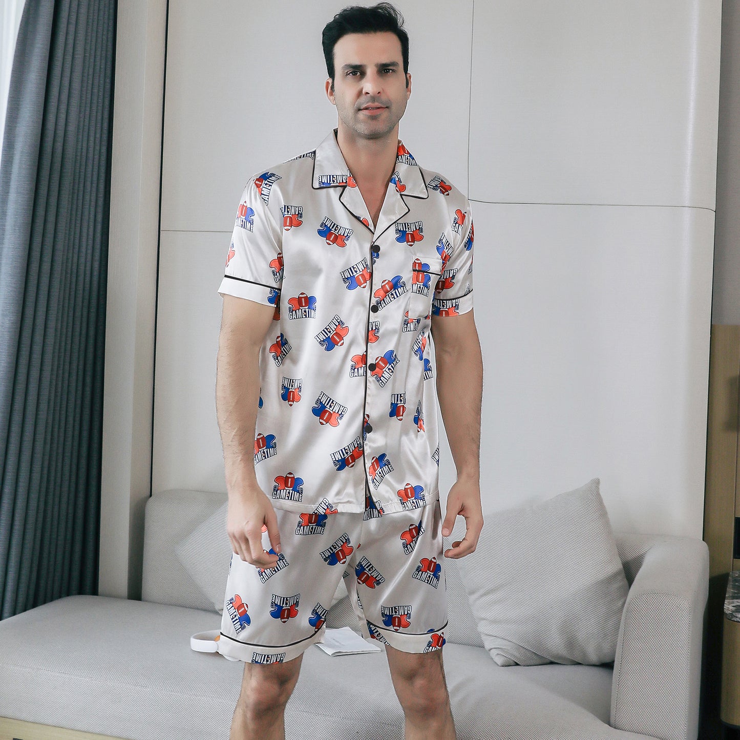 Men's Satin Pajama Set 3 Pieces Classic Sleepwear-KJ6019-M