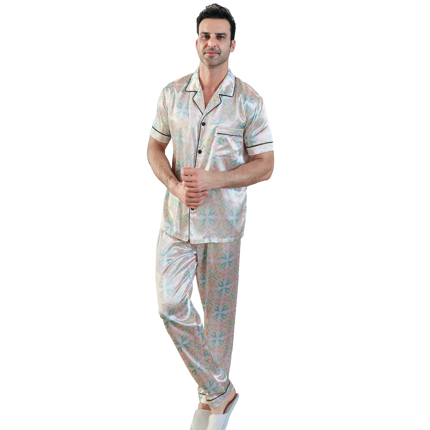 Men's Silk Pajama Set 3 Pieces Loungewear-KJ6050-M