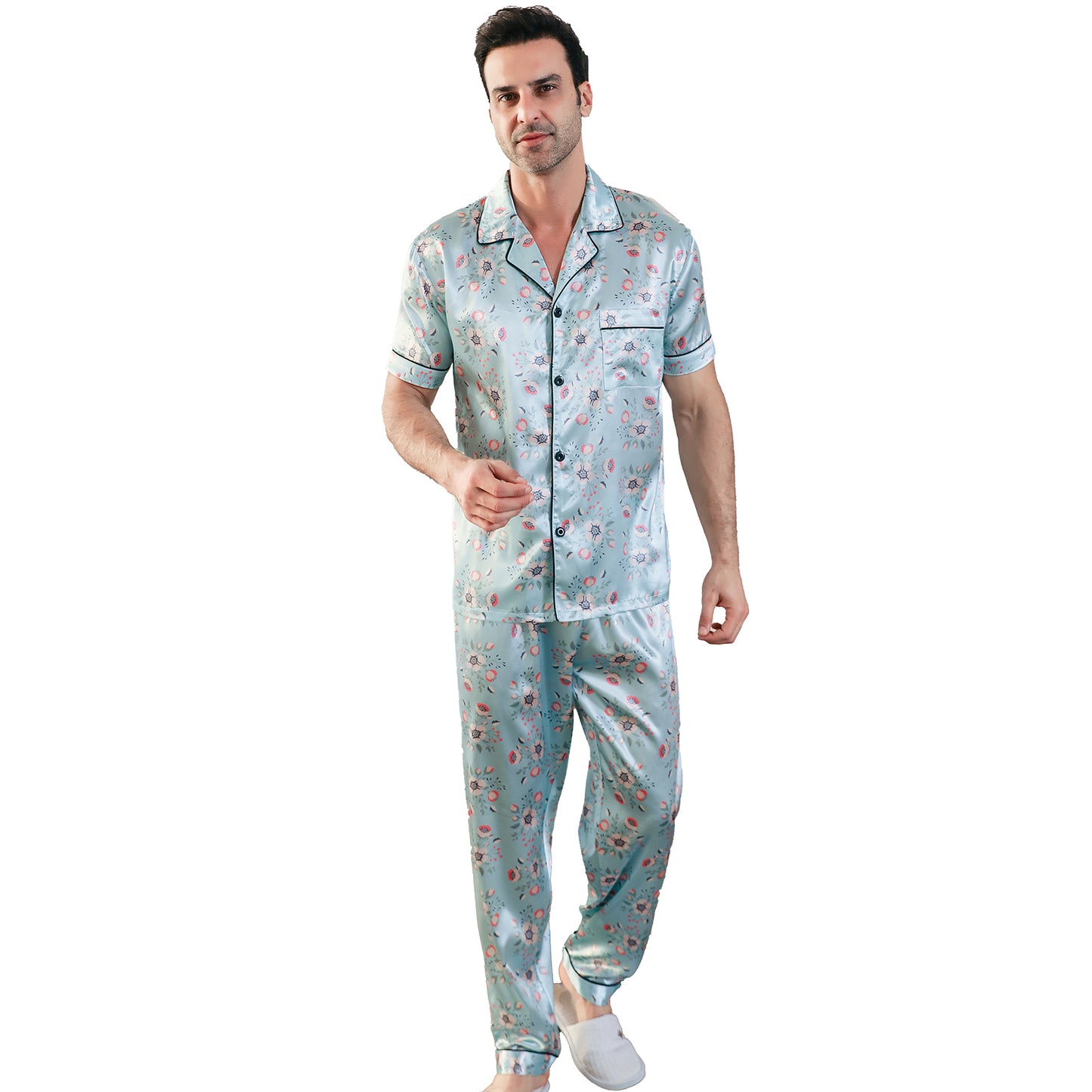 Men's Silk Pajama Set 3 Pieces Loungewear-KJ6049-M