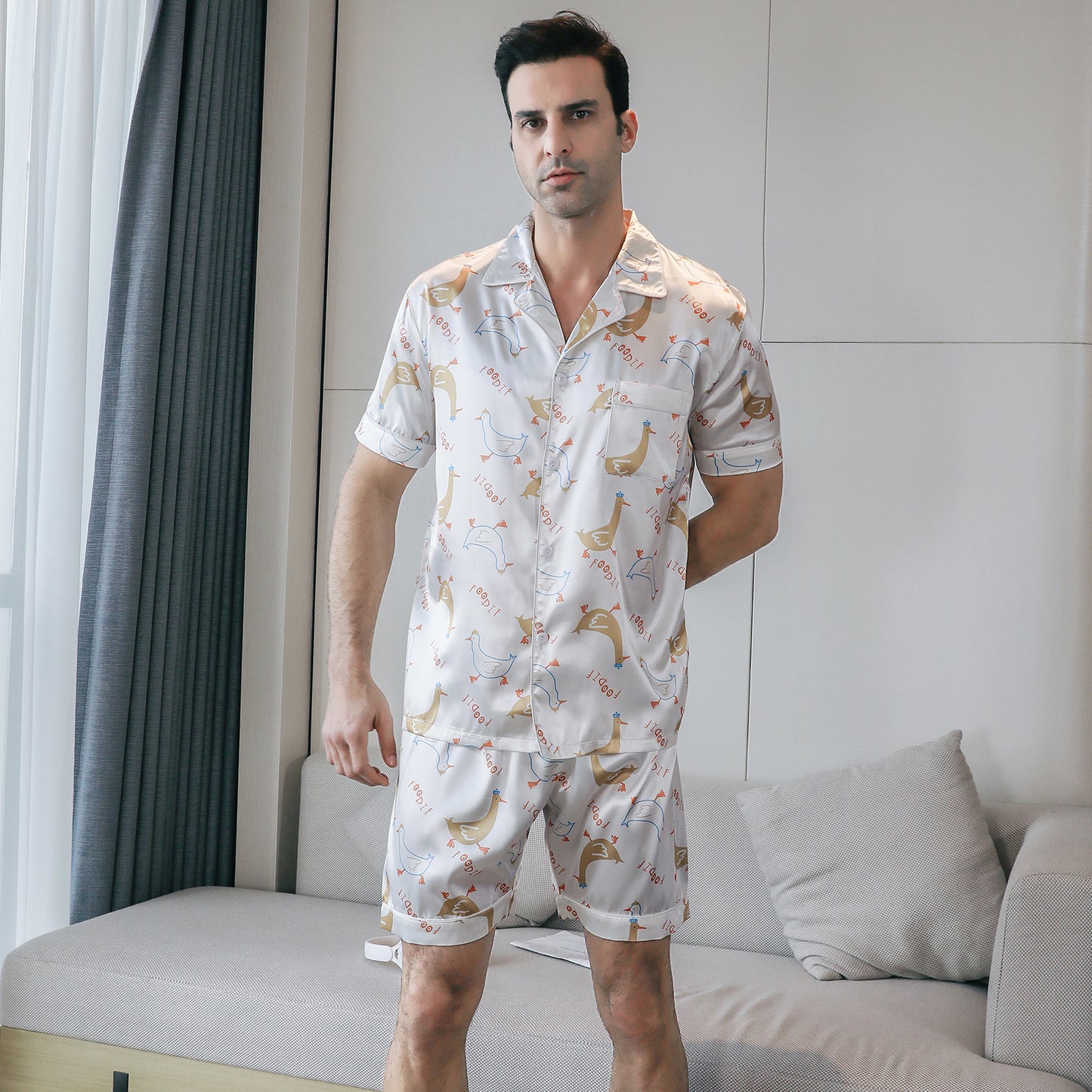 Men's Satin Pajama Set 3 Pieces Classic Sleepwear-KJ6016-M