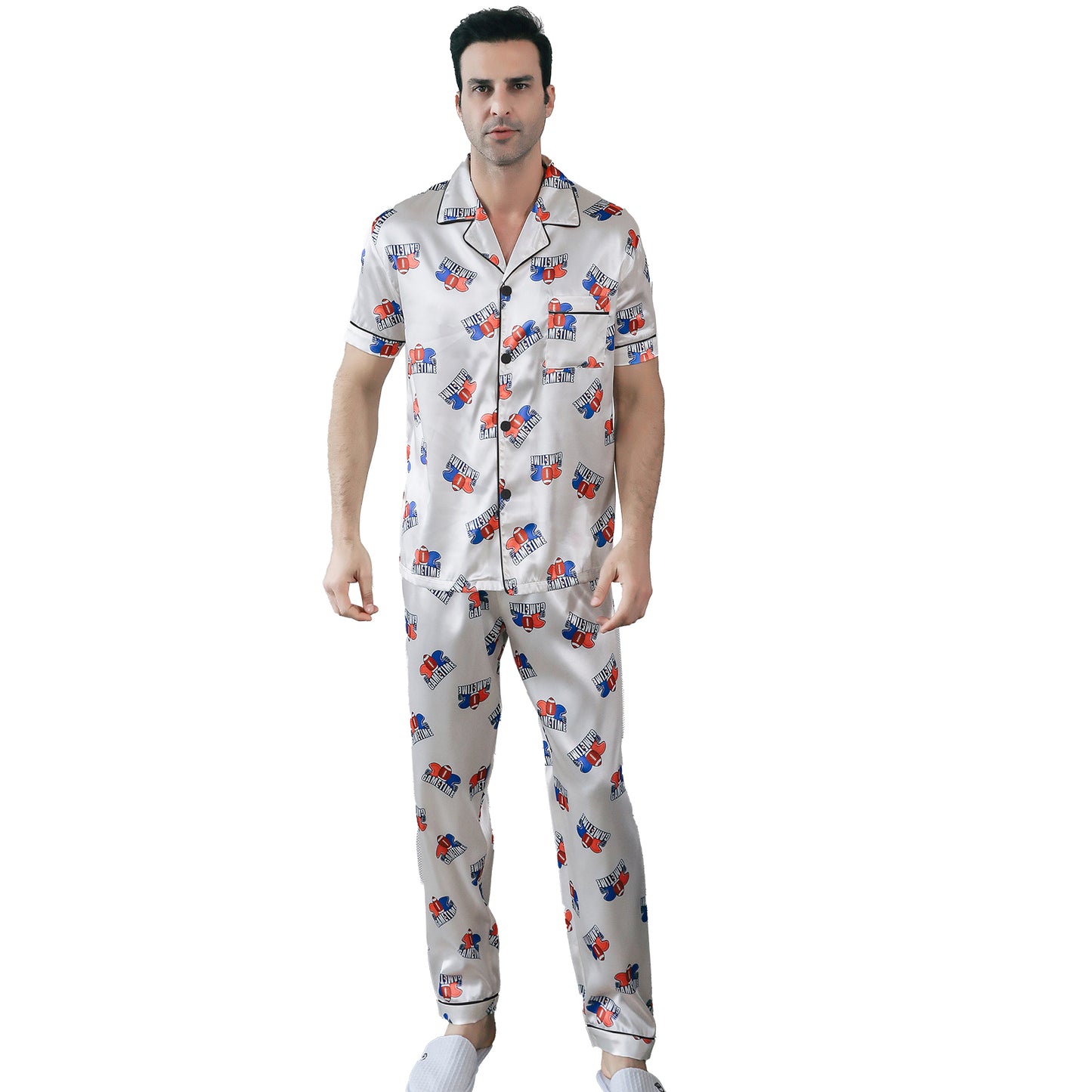 Men's Satin Pajama Set 3 Pieces Classic Sleepwear-KJ6019-M