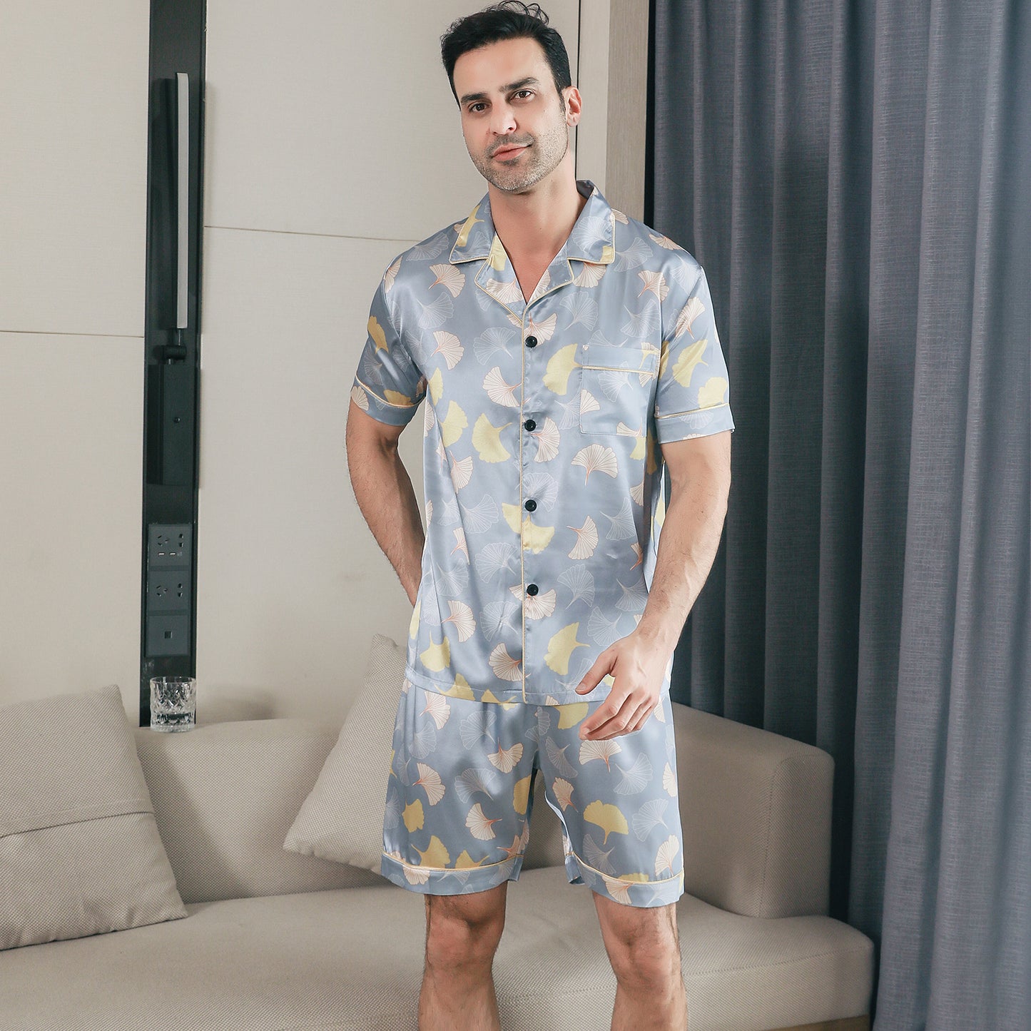 Mens Pajama Set 3 Pieces multicolor Loungewear-KJ6031-M