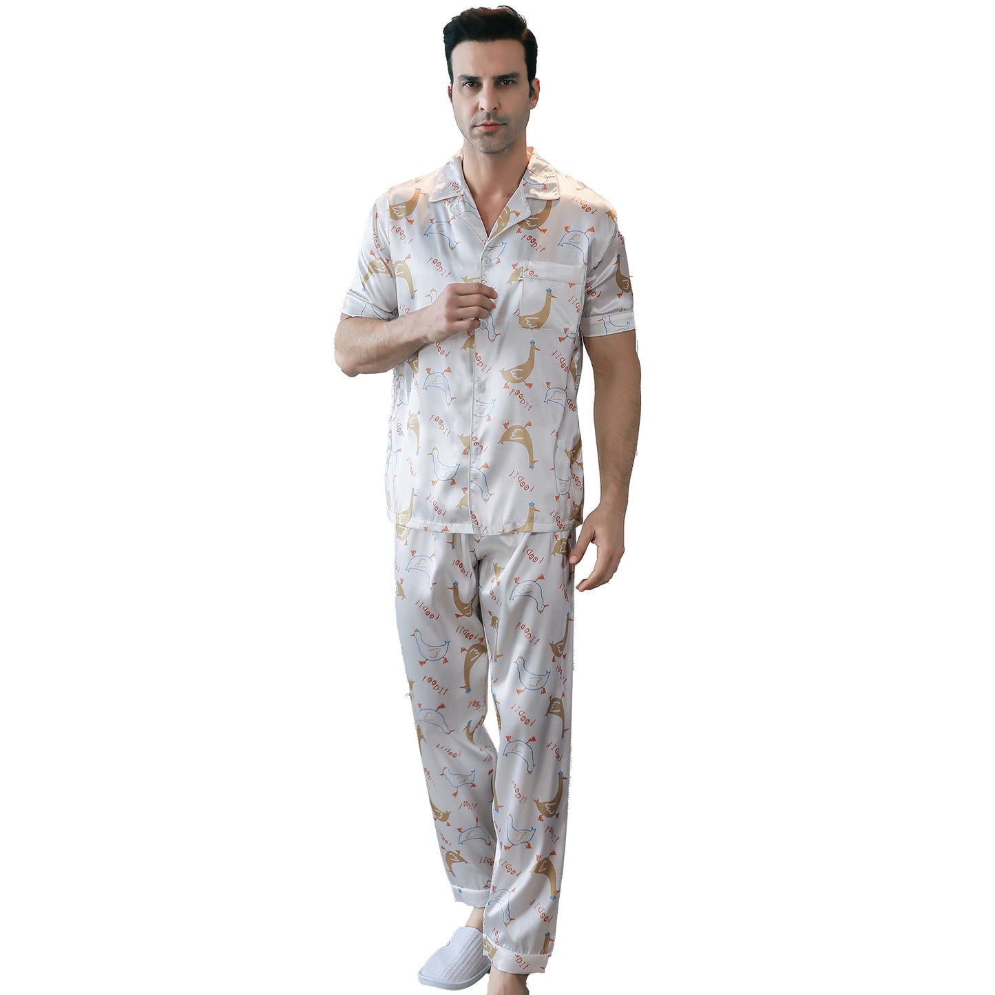 Men's Satin Pajama Set 3 Pieces Classic Sleepwear-KJ6016-M