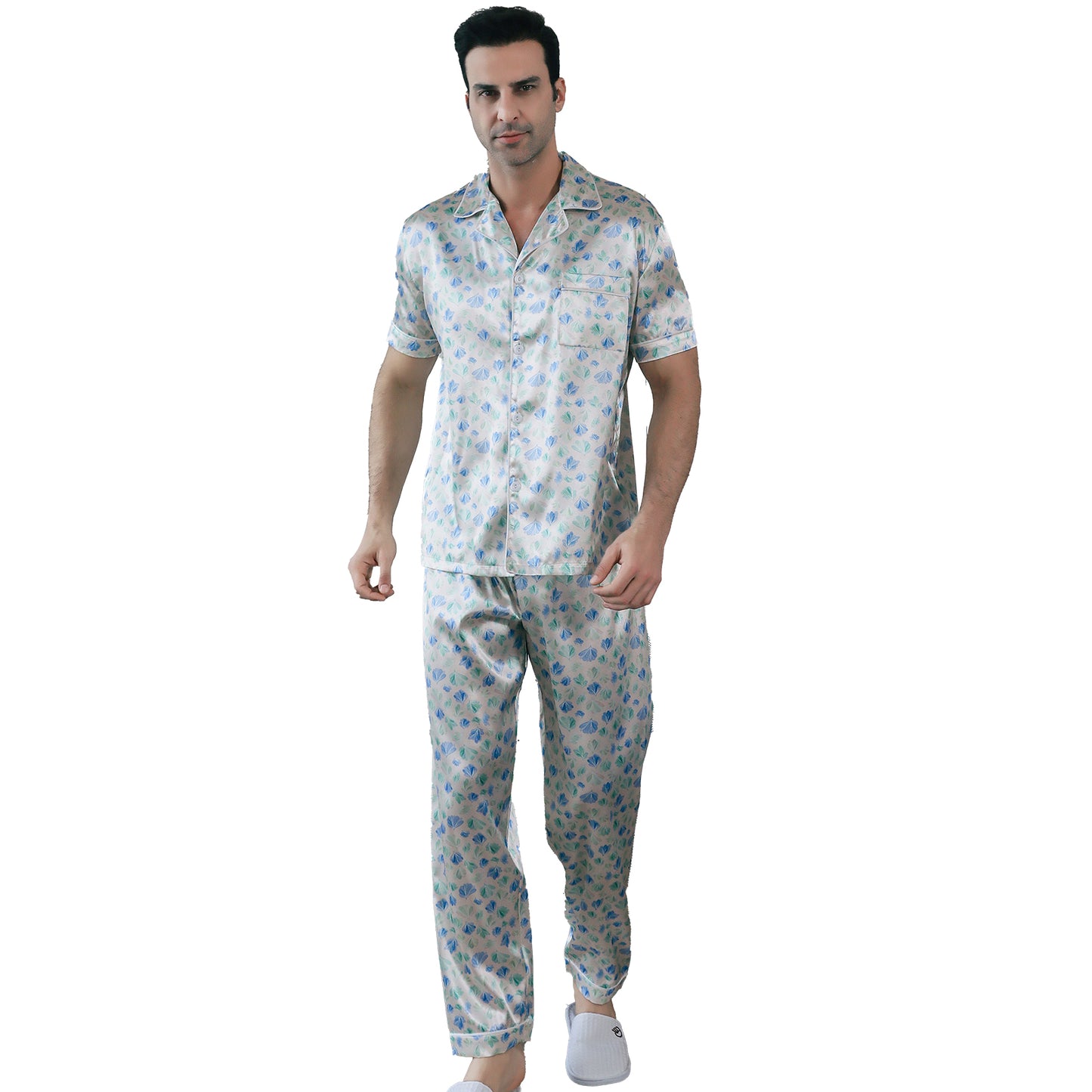 Men's Satin Pajama Set 3 Pieces Classic Sleepwear-KJ6017-M