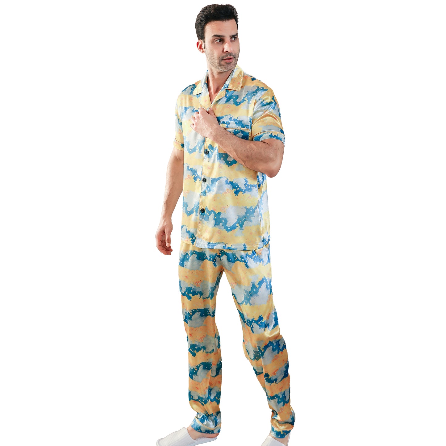 Men's Silk Pajama Set 3 Pieces Loungewear-KJ6047-M