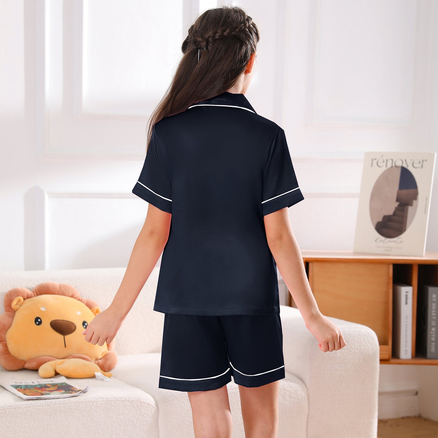 girls Silky Pajamas Set Short Top & Short pants -KJ401T-130