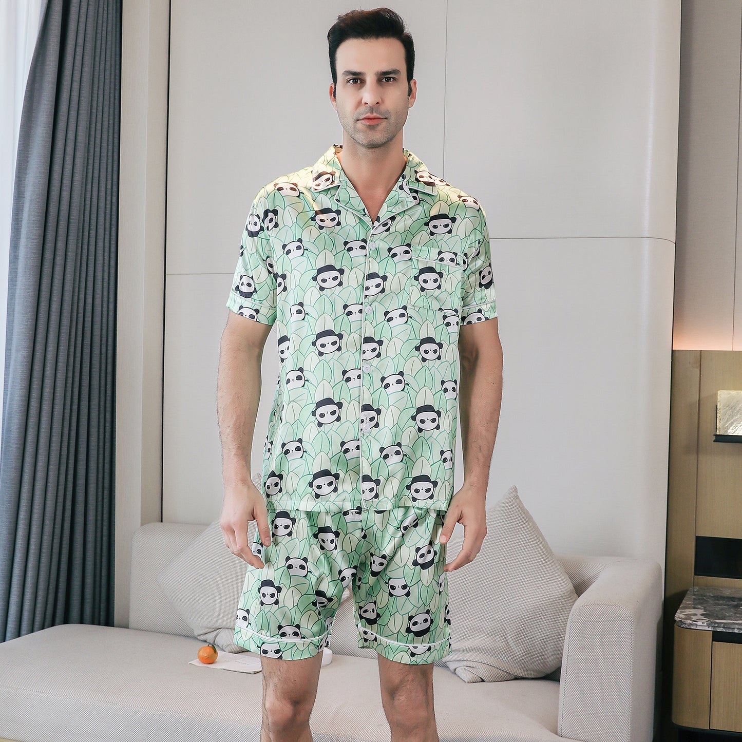 Men's Satin Pajama Set 3 Pieces Classic Sleepwear-KJ6014-M