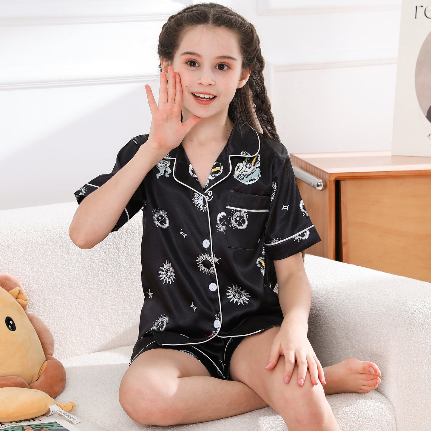 girls Silky Pajamas Set Short Top & Short pants -KJ419T-130