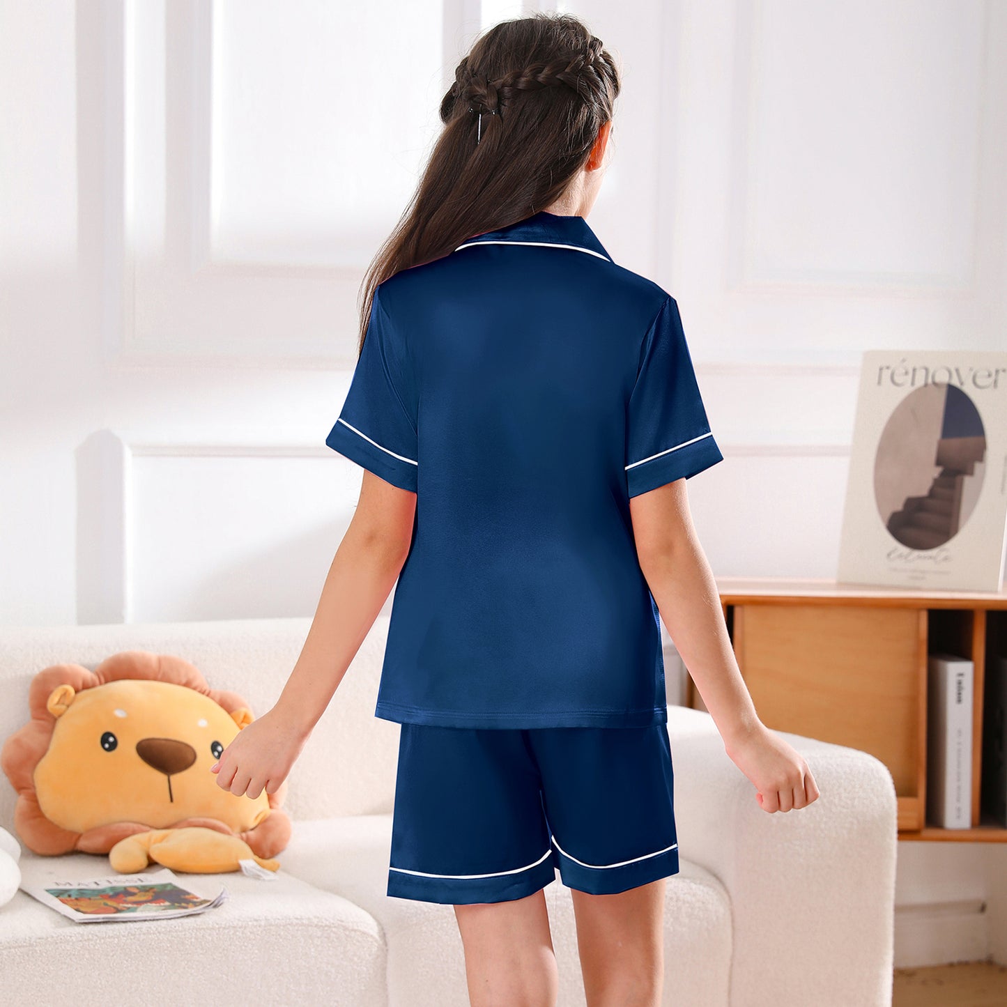 girls Silky Pajamas Set Short Top & Short pants -KJ403T-130