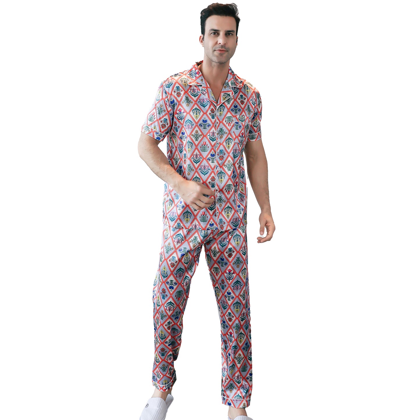 Men's Satin Pajama Set 3 Pieces Classic Sleepwear-KJ6015-M