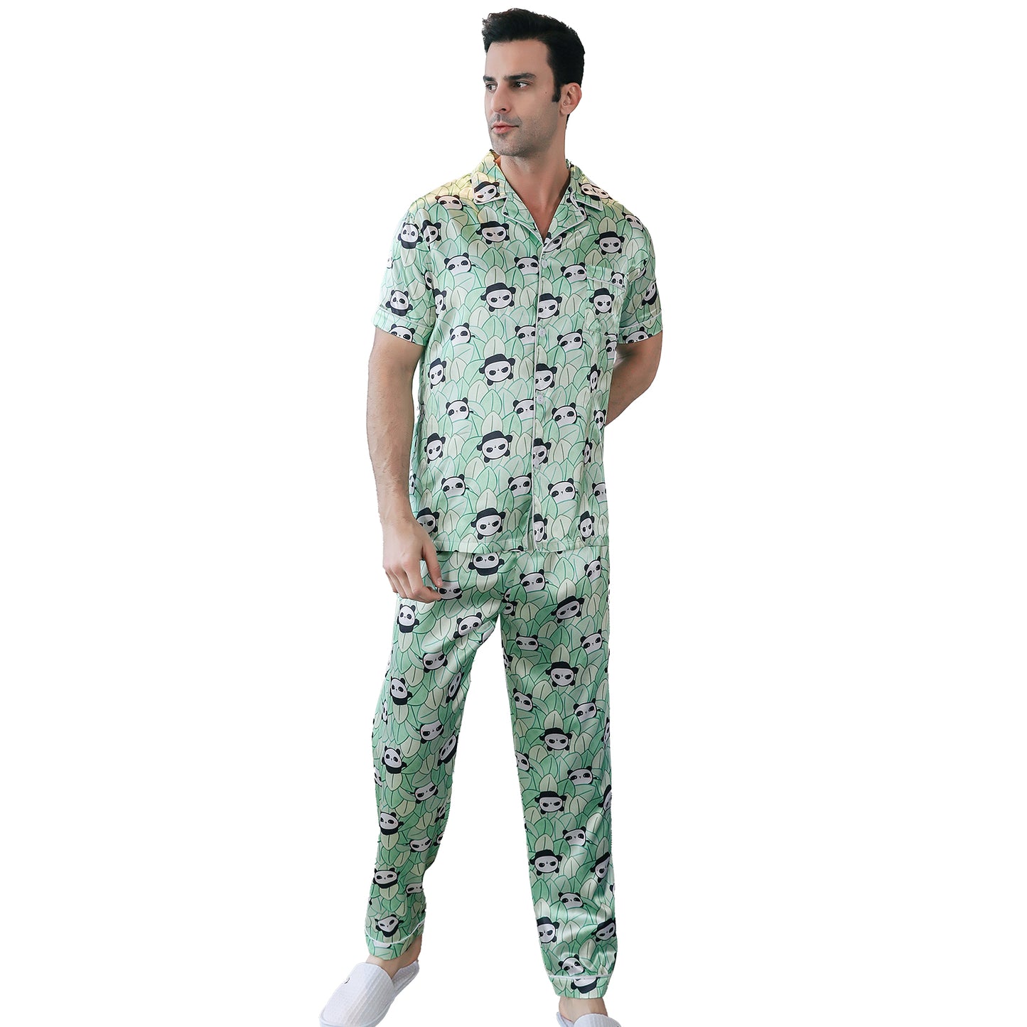 Men's Satin Pajama Set 3 Pieces Classic Sleepwear-KJ6014-M