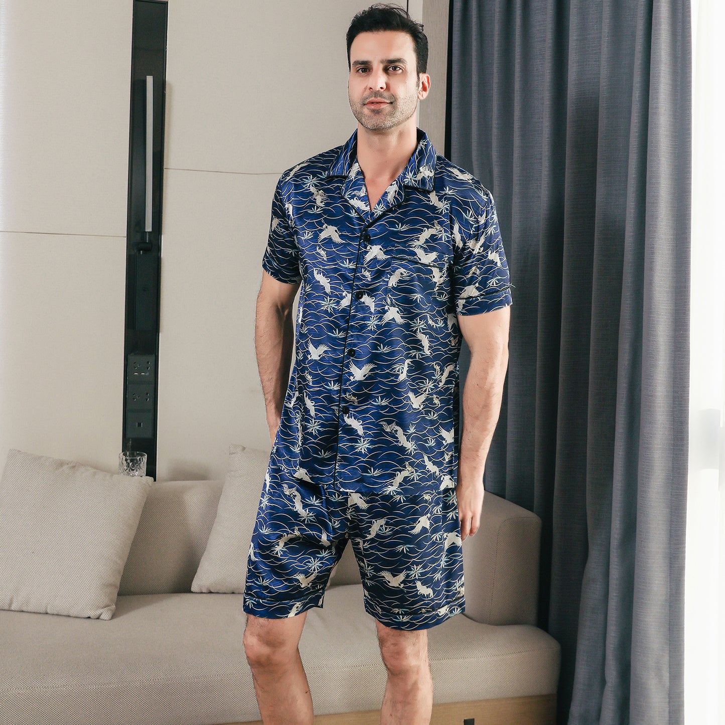 Men's Silk Pajama Set 3 Pieces Loungewear-KJ6045-M