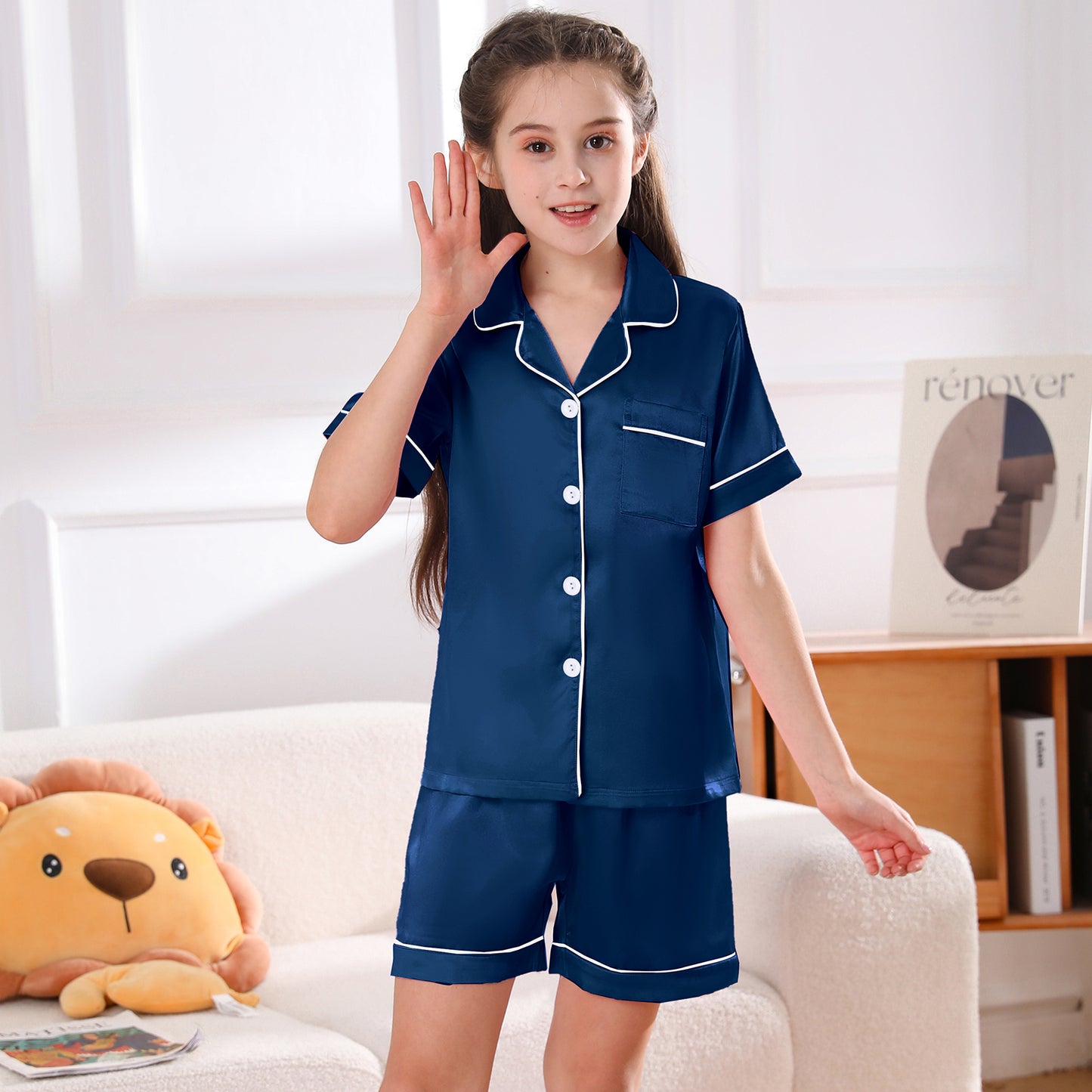 girls Silky Pajamas Set Short Top & Short pants -KJ403T-130