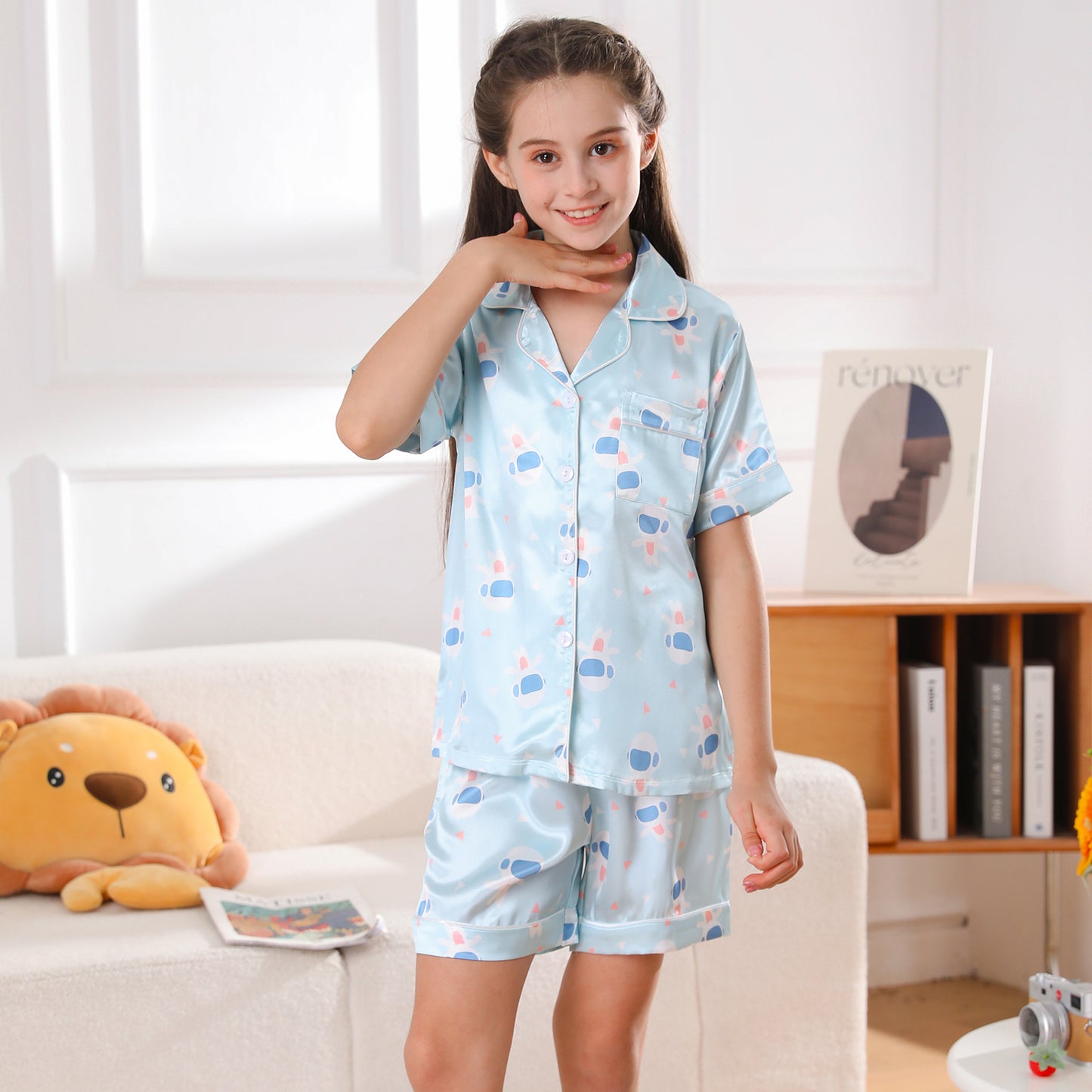 girls Silky Pajamas Set Short Top & Short pants -KJ434T-130