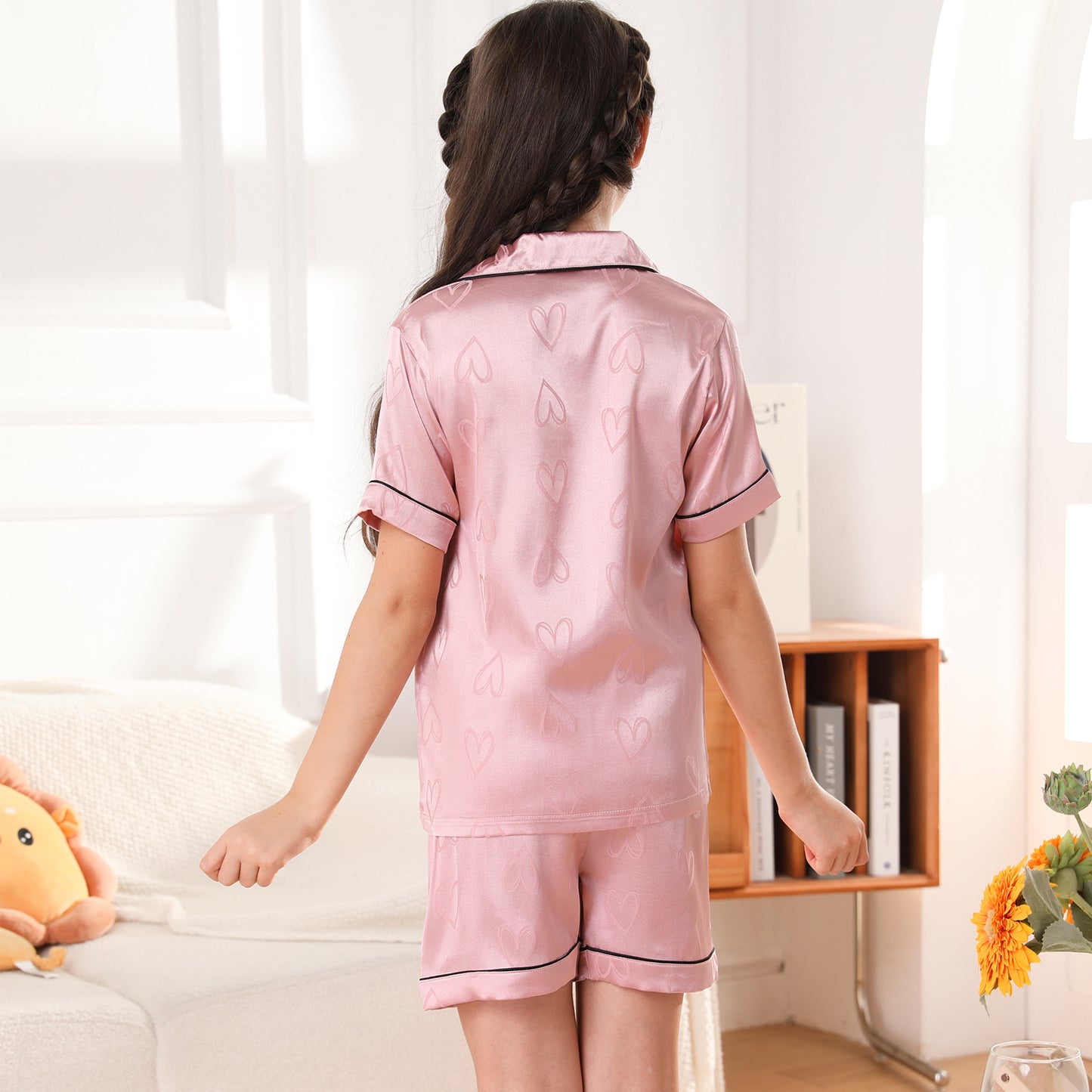 girls Silky Pajamas Set Short Top & Short pants -KJ447T-130