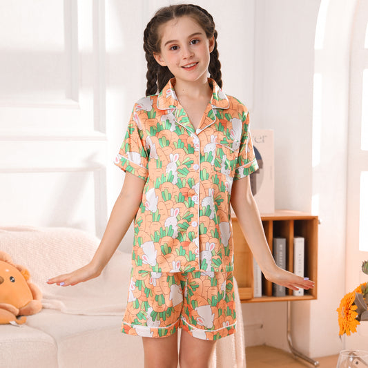 girls Silky Pajamas Set Short Top & Short pants -KJ448T-130