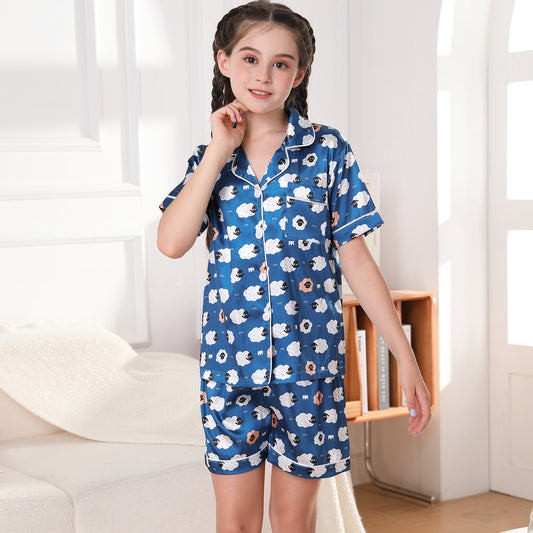 girls Silky Pajamas Set Short Top & Short pants -KJ449T-130