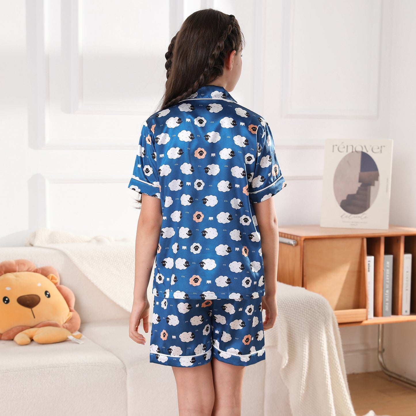 girls Silky Pajamas Set Short Top & Short pants -KJ449T-130