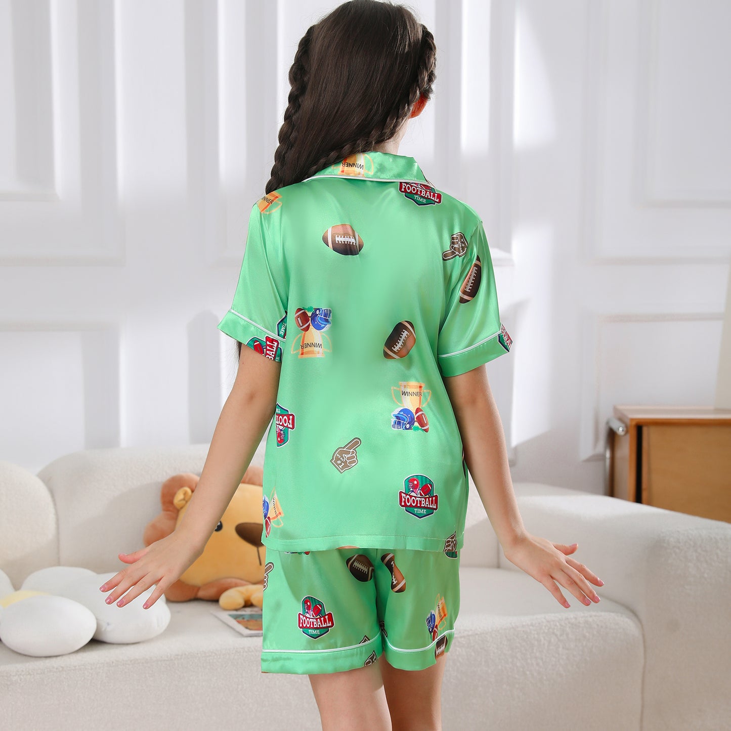 Girl's  Silk Pajama Set Short Top & Short pants  Loungewear-KJ429T-130