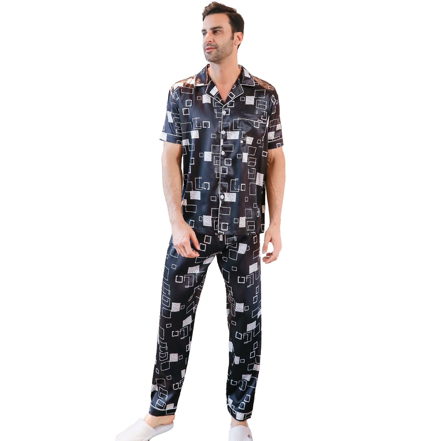 Mens Silky Pajamas Set 3 Pieces Nightwear-KJ6003-M