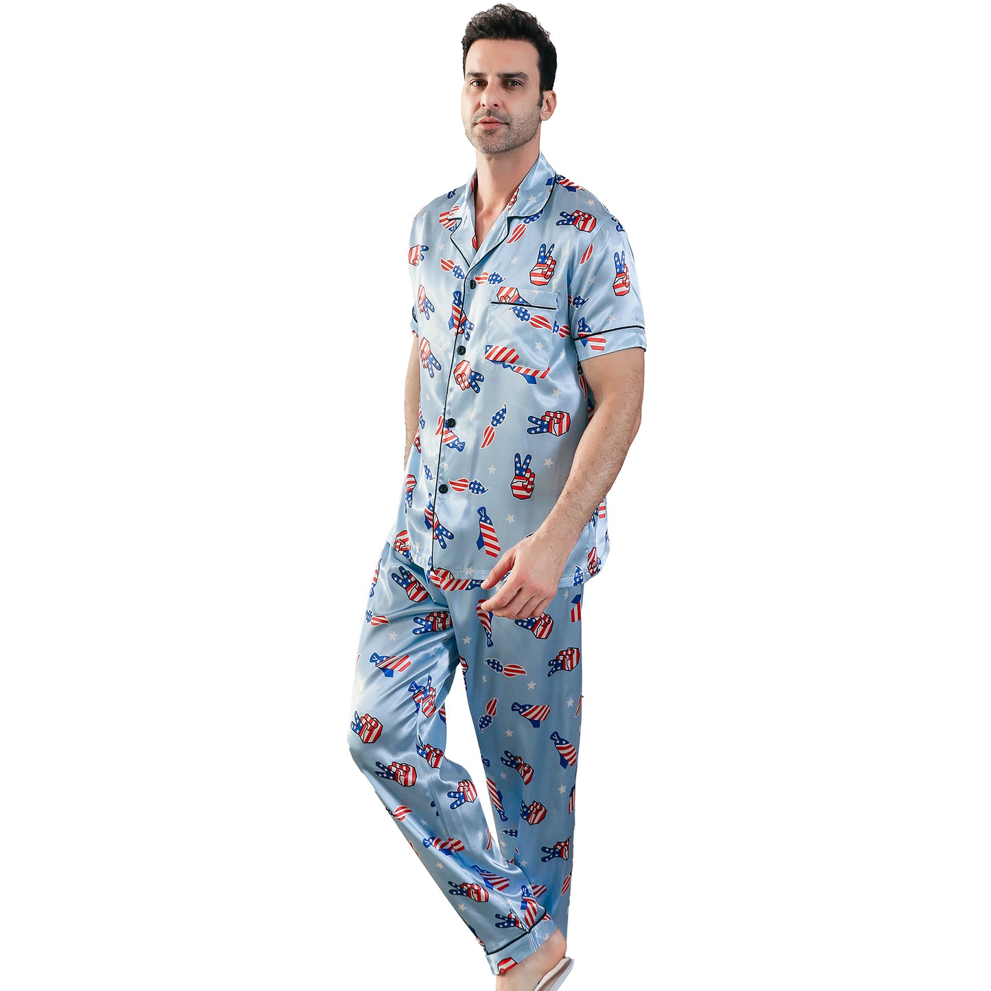 Men's Silk Pajama Set 3 Pieces Loungewear-KJ6048-M