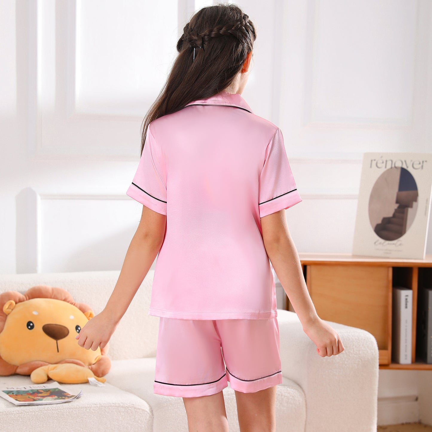 girls Silky Pajamas Set Short Top & Short pants -KJ402T-130