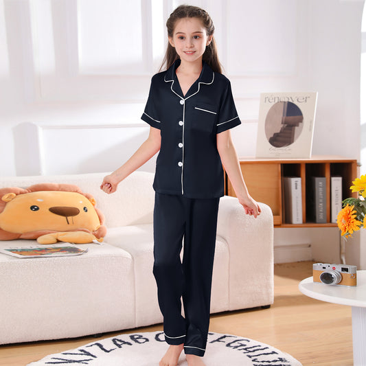 girls Silky Pajamas Set Short Top & long pants -KJ501T-130