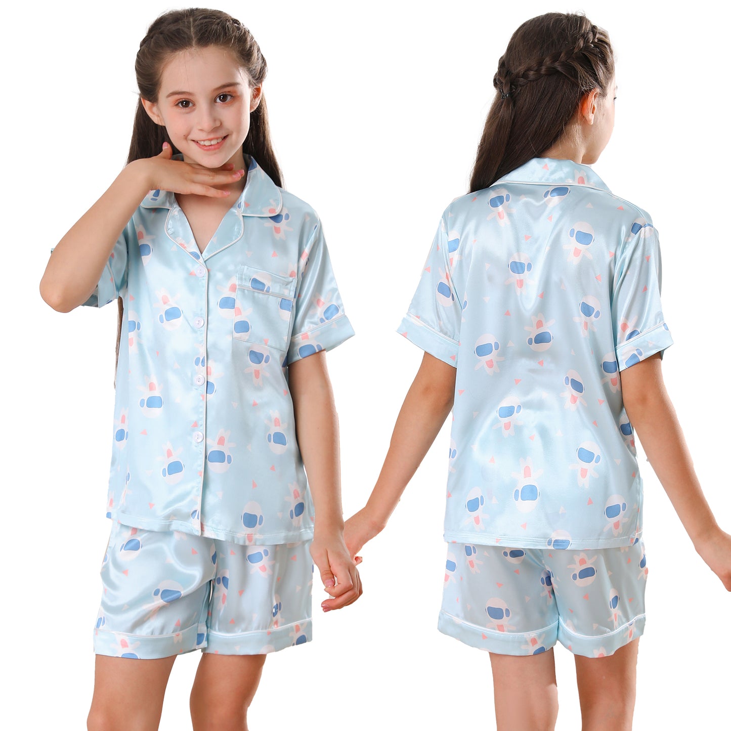 girls Silky Pajamas Set Short Top & Short pants -KJ434T-130