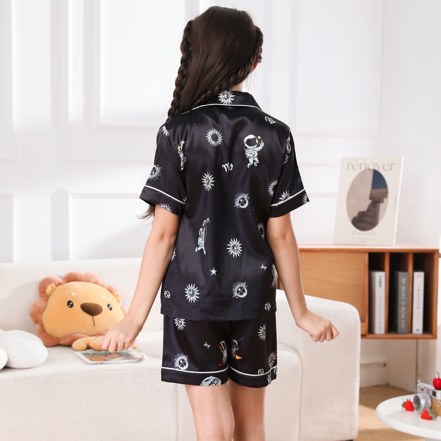 girls Silky Pajamas Set Short Top & Short pants -KJ419T-130