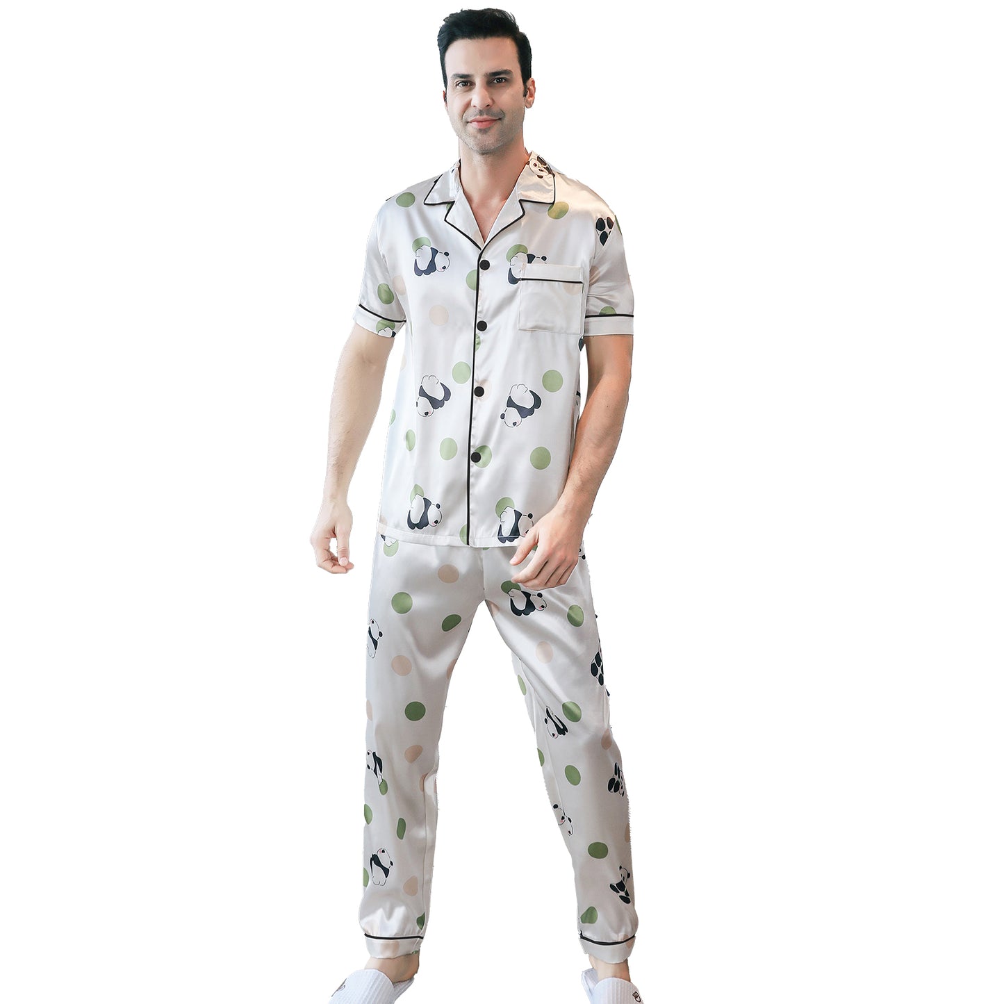 Men's Satin Pajama Set 3 Pieces Classic Sleepwear-KJ6011-M