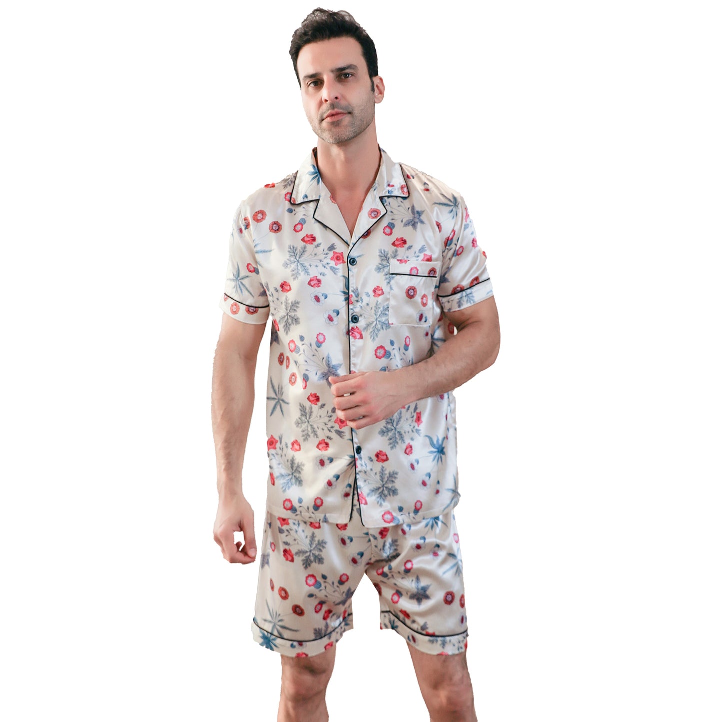 Men's Silk Pajama Set 3 Pieces Loungewear-KJ6051-M