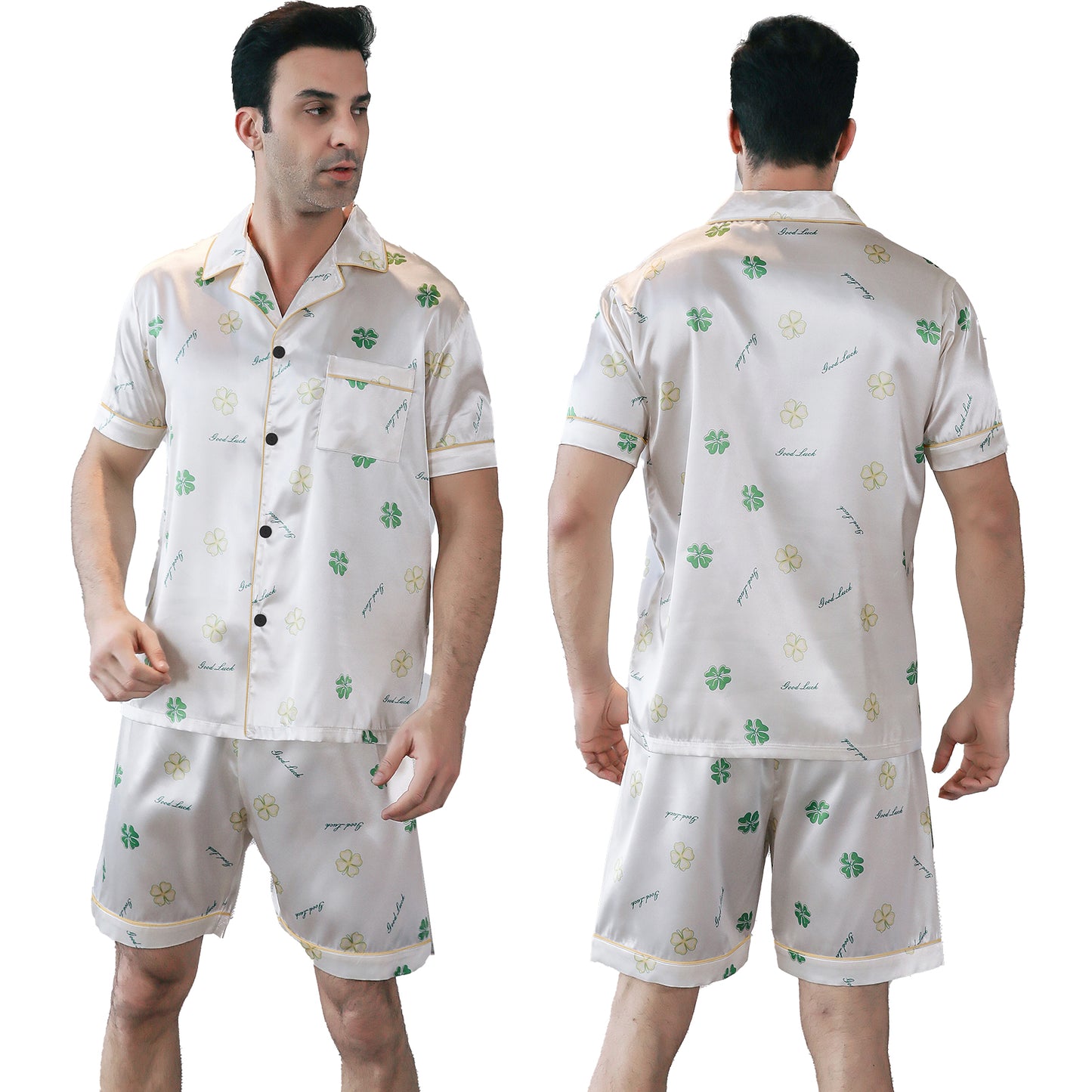 Mens Silky Pajamas Set Short Top & short pants Nightwear-KJ4006-M