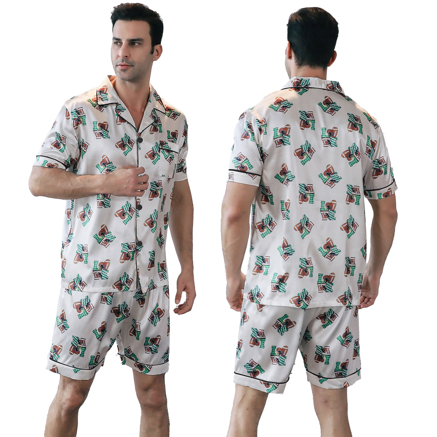 Mens Silky Pajamas Set Short Top & short pants Nightwear-KJ4008-M