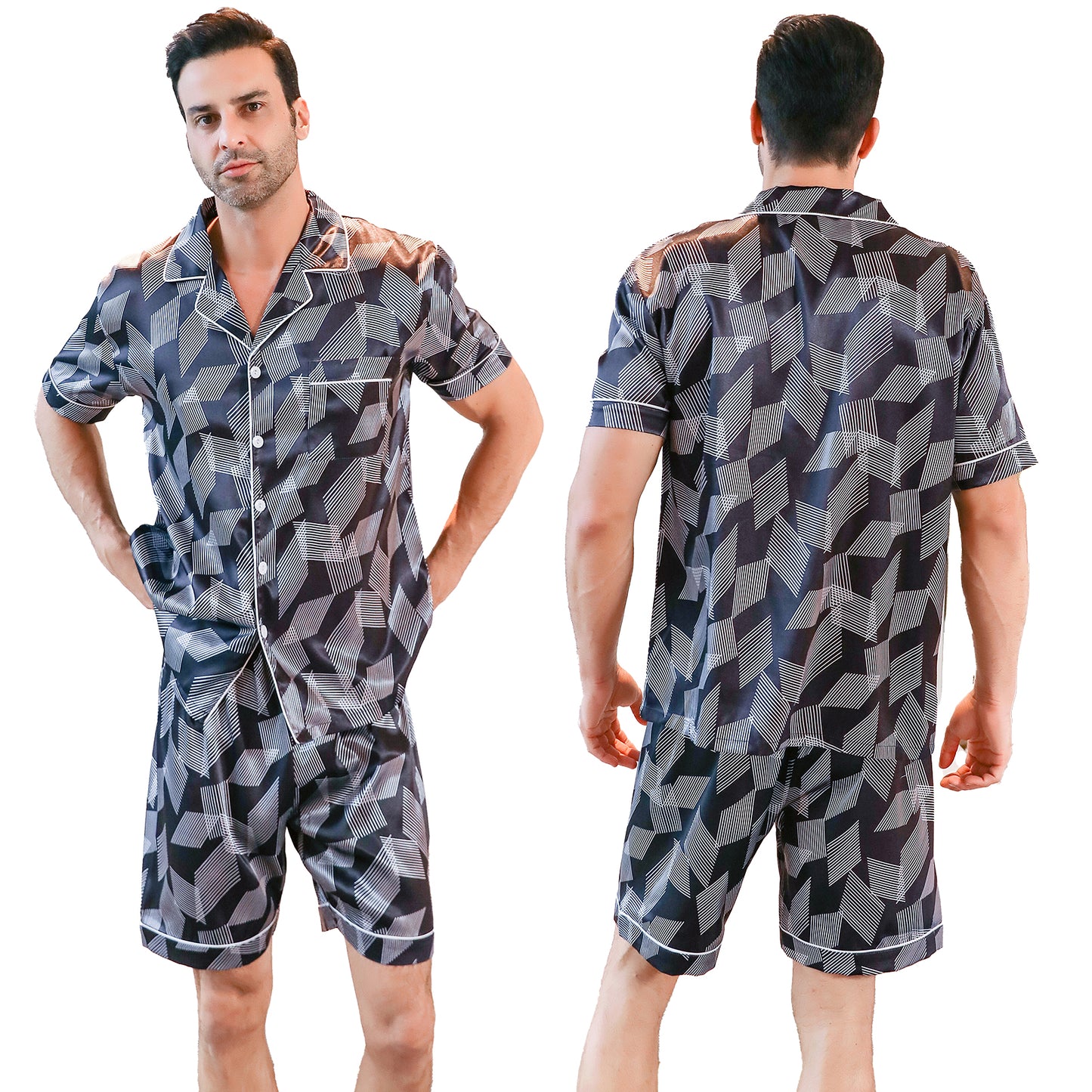 Mens Silky Pajamas Set Short Top & short pants Nightwear-KJ4002-M