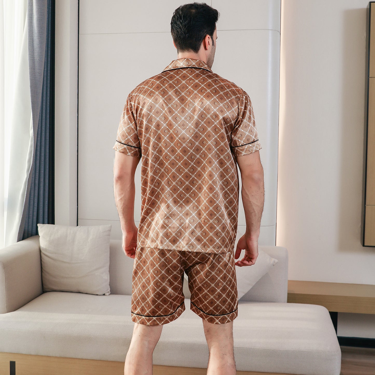 Men's Silk Pajama Set 3 Pieces Loungewear-KJ6046-M