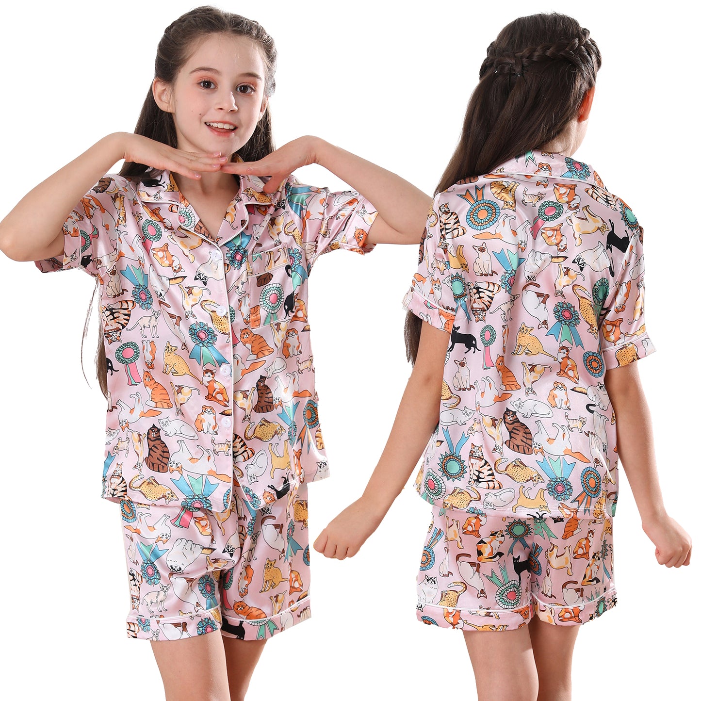 Girl's  Silk Pajama Set Short Top & Short pants  Loungewear-KJ413T-130