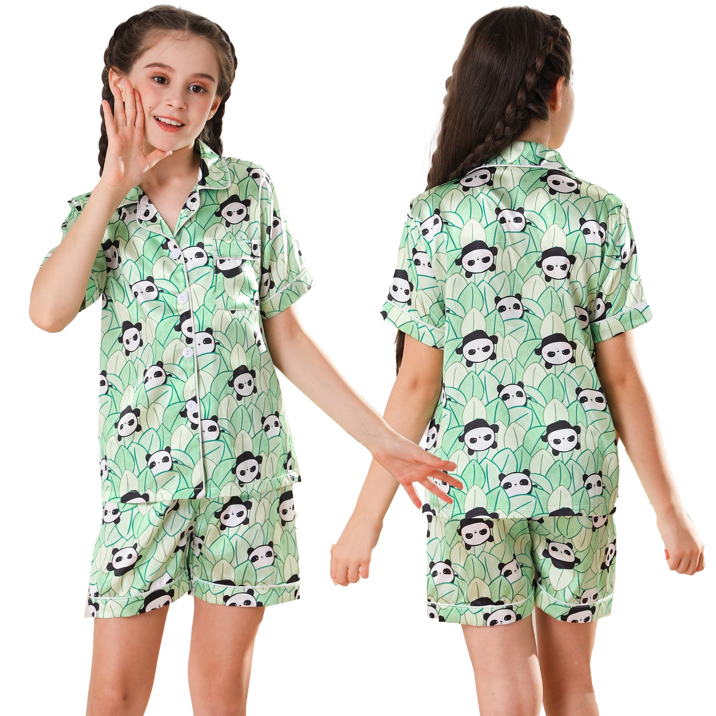 Girl's  Silk Pajama Set Short Top & Short pants  Loungewear-KJ443T-130