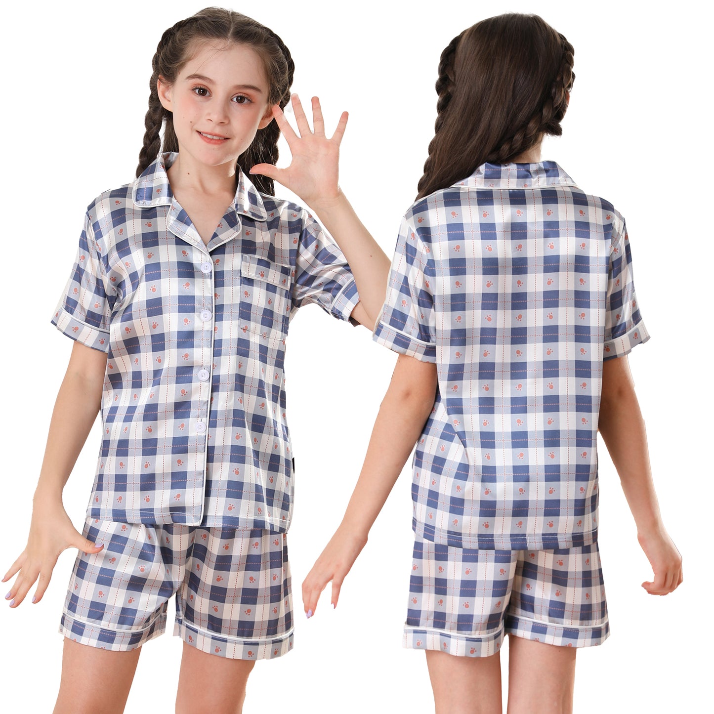 Girl's  Silk Pajama Set Short Top & Short pants  Loungewear-KJ444T-130