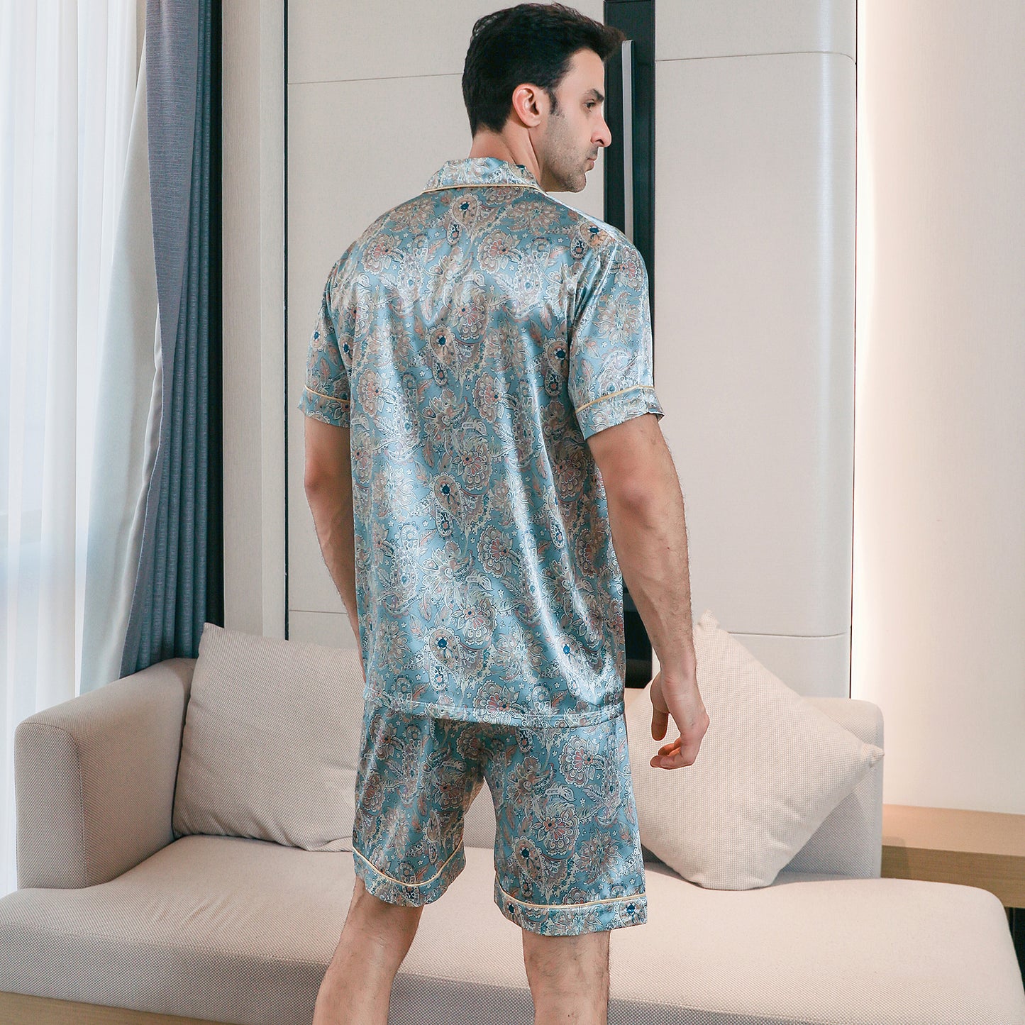 Men's Silk Pajama Set 3 Pieces Loungewear-KJ6054-M