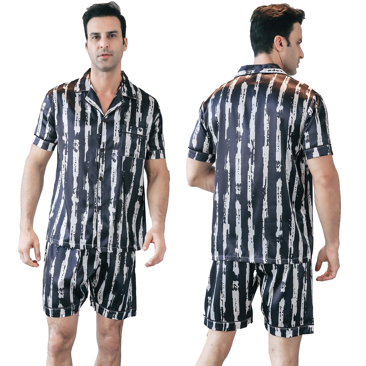 Mens Silky Pajamas Set Short Top & short pants Nightwear-KJ4009-M