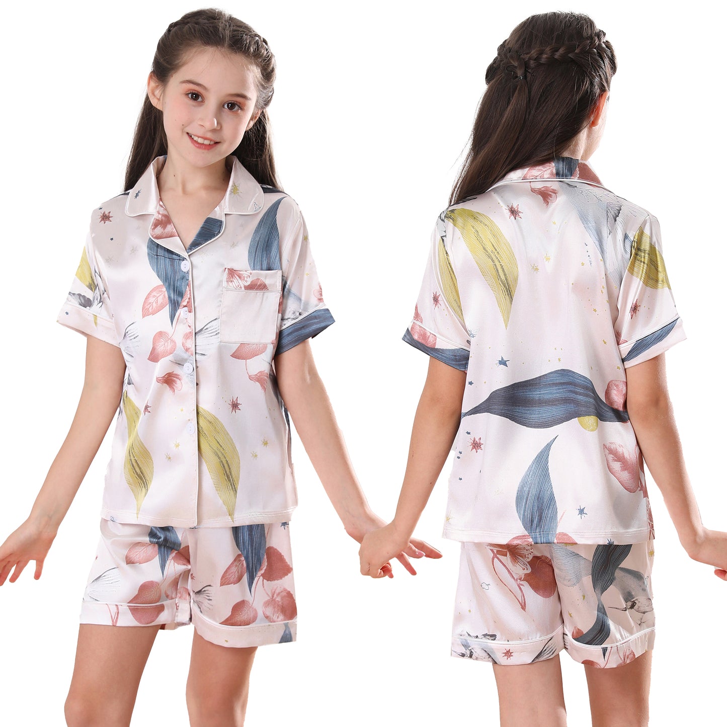 Girl's  Silk Pajama Set Short Top & Short pants  Loungewear-KJ415T-130