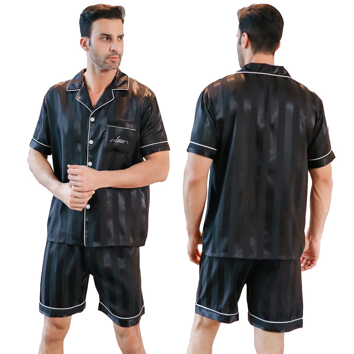 Mens Silky Pajamas Set Short Top & short pants Nightwear-KJ4004-M