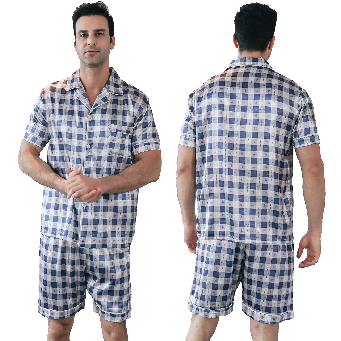 Mens Silky Pajamas Set Short Top & short pants Nightwear-KJ4007-M