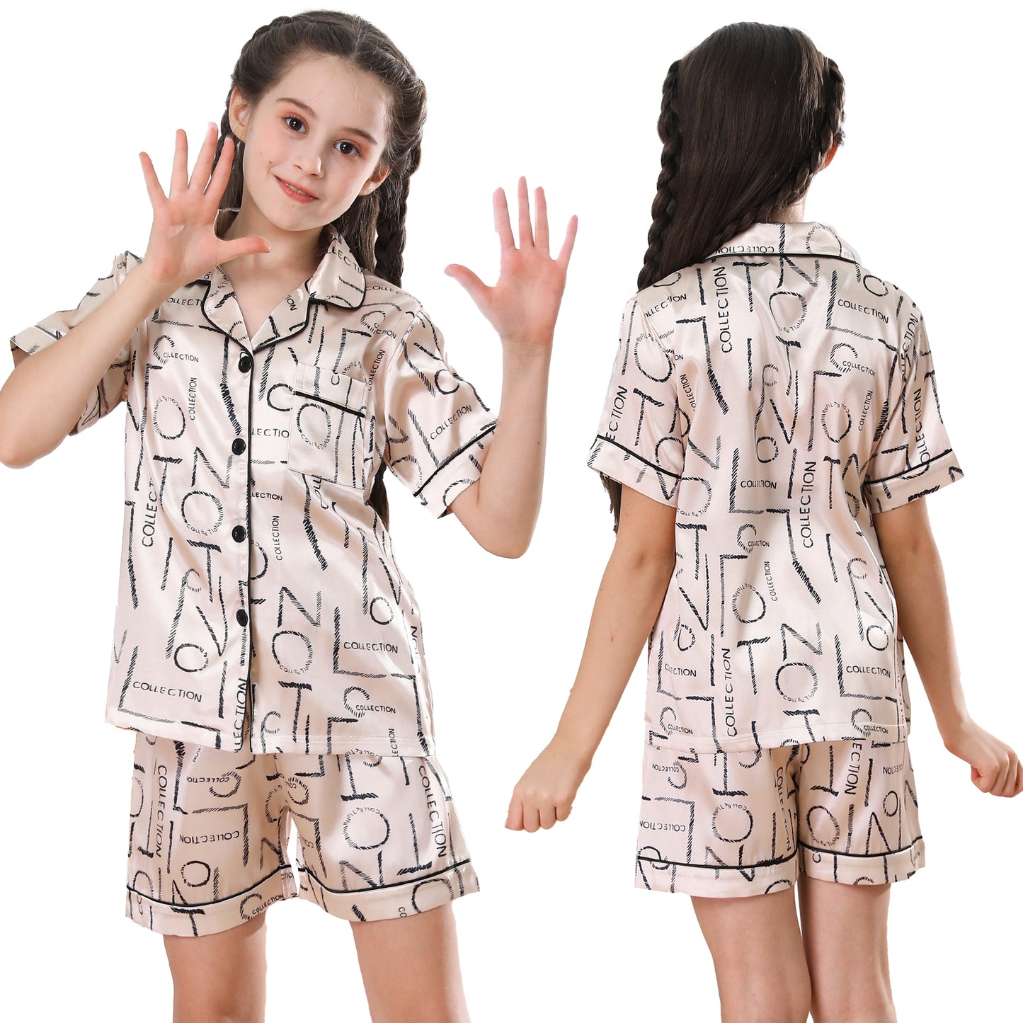 girls Silky Pajamas Set Short Top & Short pants -KJ432T-130